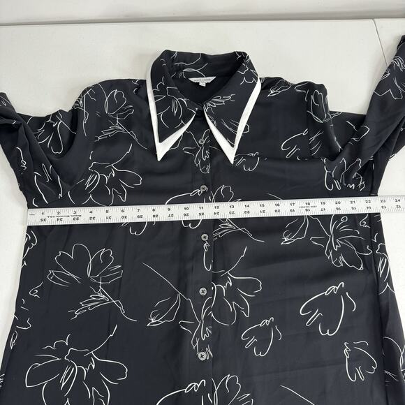 Petite Studio NYC Shirt Womens Large Black Abstract Floral Blouse Academia Prep - Picture 8 of 13